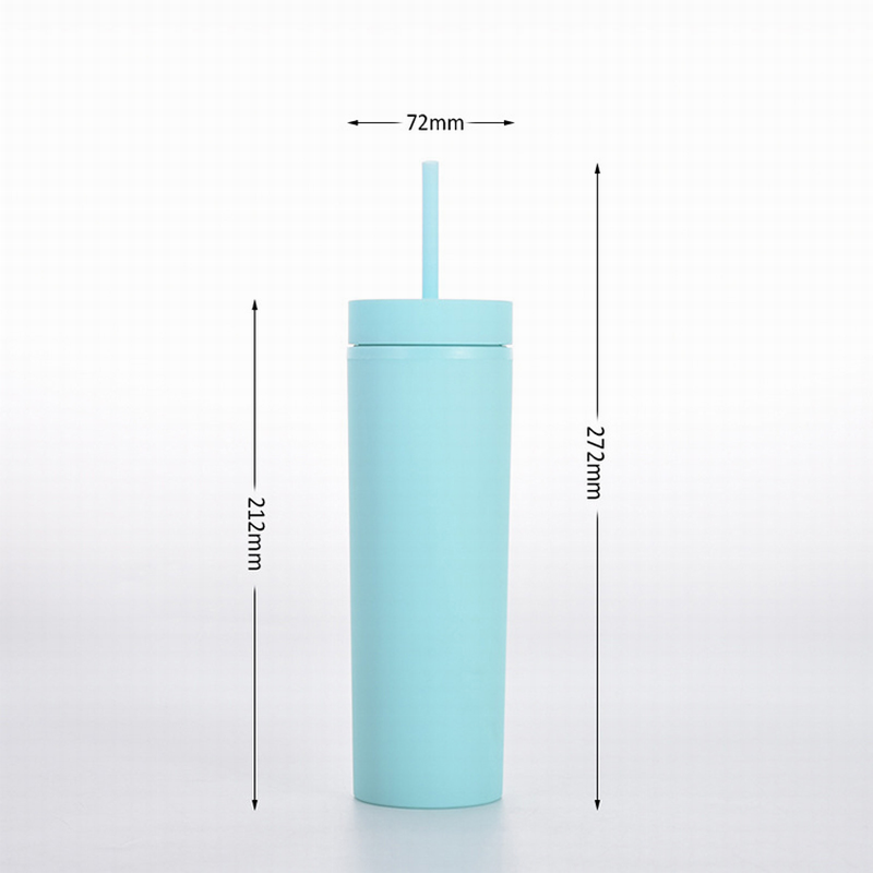 450ml 16oz Hot Sell BPA Free Colorful Cold Water Bottle Double Wall Plastic Tumbler with Straw