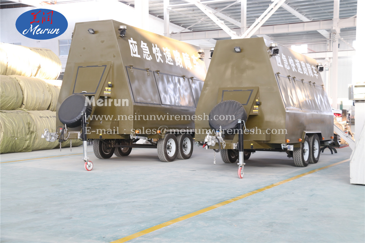 Mobile Security Barriers-Razor Wire Rapid Deployment Trailer with Automatic Recovery Function