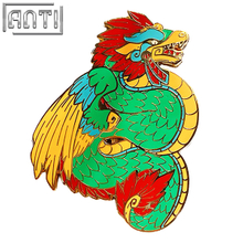 Custom Chinese Style Handsome Dragon Lapel Pin Art Excellent Design Green And Red Winged Dragons Hard Enamel Gold Metal Badge