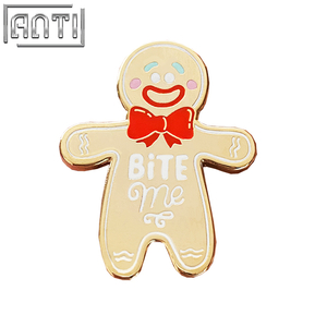 Custom Cartoon Christmas Gold Cute Gingerbread Doll Lapel Pin Wholesale Manufacturer High Quality Hard Enamel Metal Craft Badge