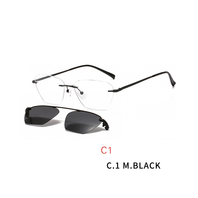 2 In 1 Fashion Optical Glasses Magnet Clip On Sunglasses Rimless Prescription Glasses Frame for Myopia Lenses
