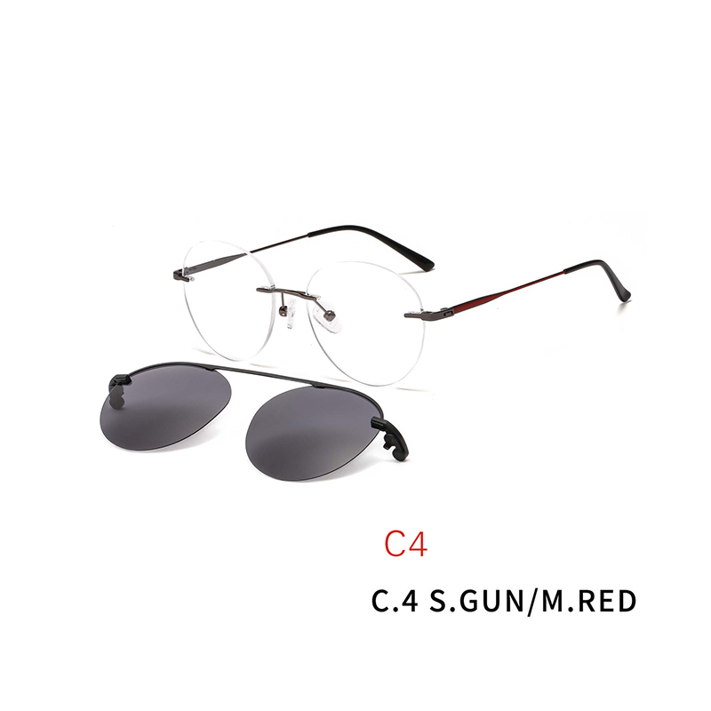 2 In 1 Clip On Sunglasses Rimless Optic Round Glasses Magnet Prescription Glasses Frame for Myopia Lenses