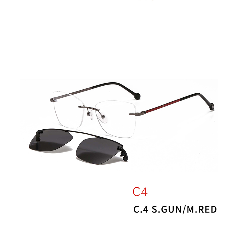 2 In 1 Rimless Optical Frame Men Women Optical Magnetic Sunglasses Clip Magnet Clip on Sunglasses 