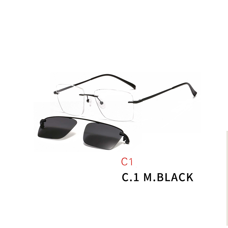 2 In 1 Magnet Clip on Sunglasses Rimless Optical Frame Men Driving Detachable Lens Style Sun Glasses