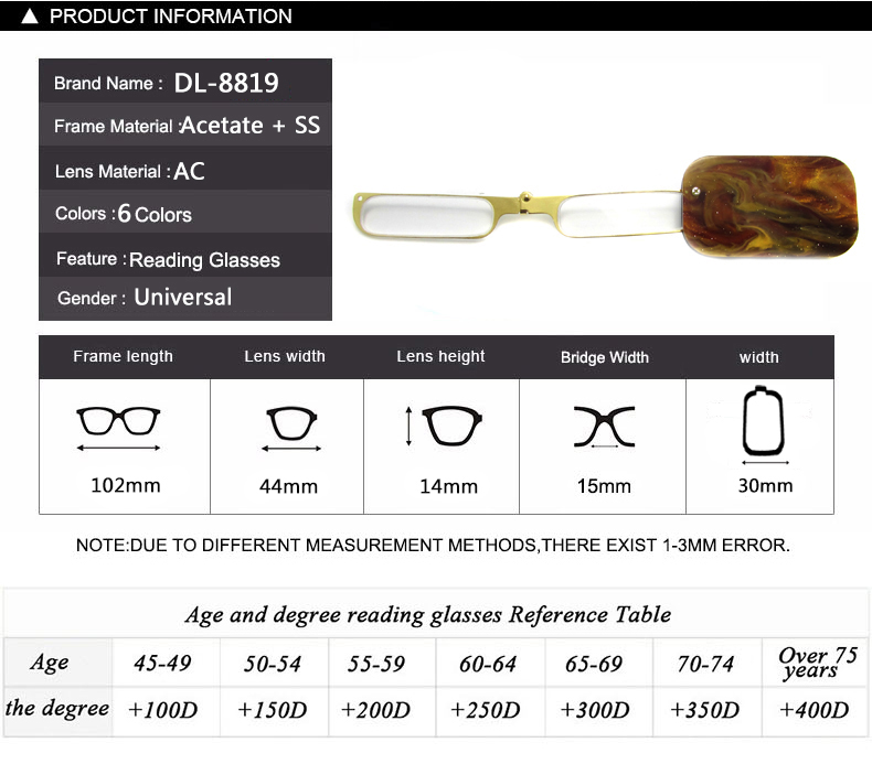 Mens Necklace Shape Foldable Reading Glasses with Chain 