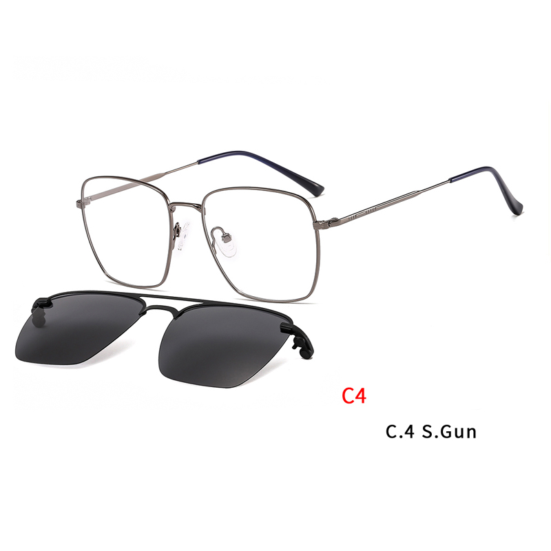 2 In1 Square Eyeglasses Frame Magnet Clip-On Sunglasses Men