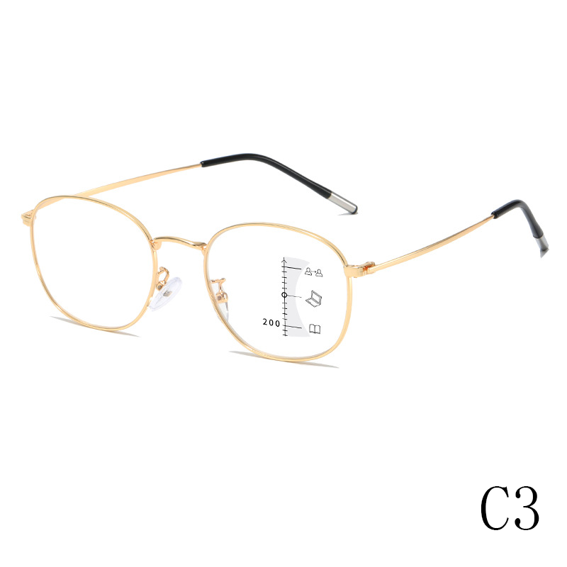 New progressive multi-focal ultra-light metal full-frame anti-blue light reading glasses