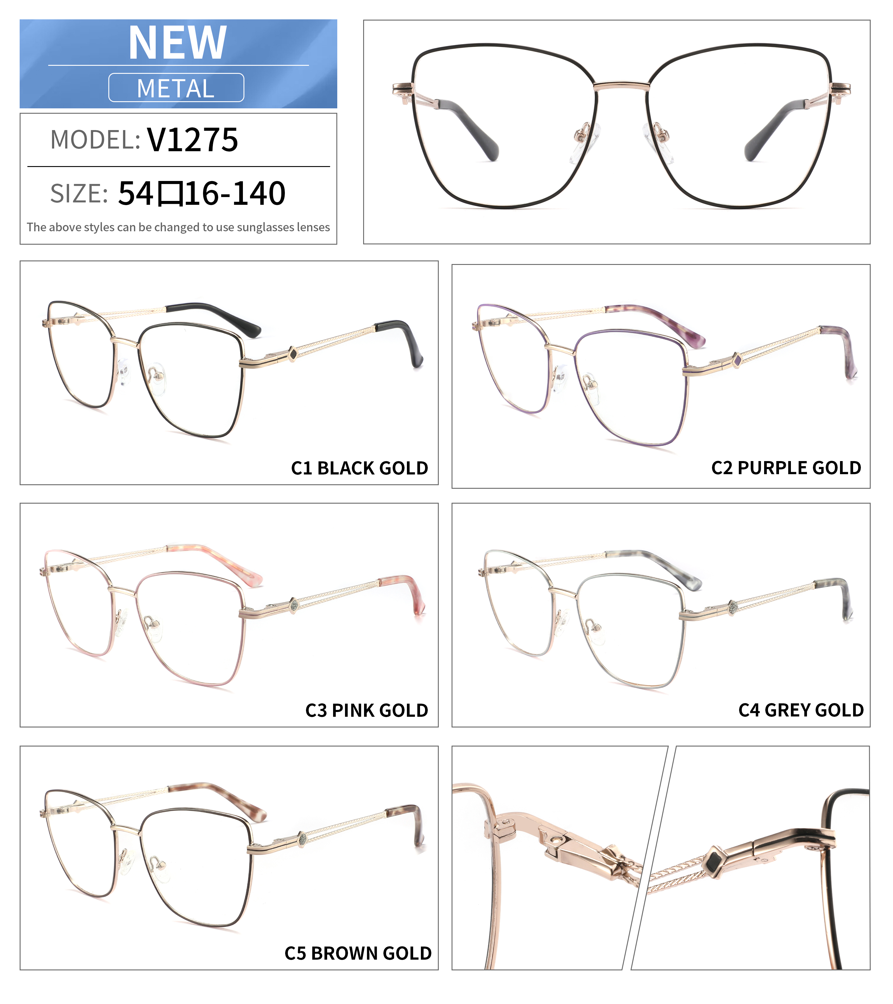 Women Optical Glasses Spectacle Trendy Eyewear Cat Eye Eyeglasses Metal Optical Frames