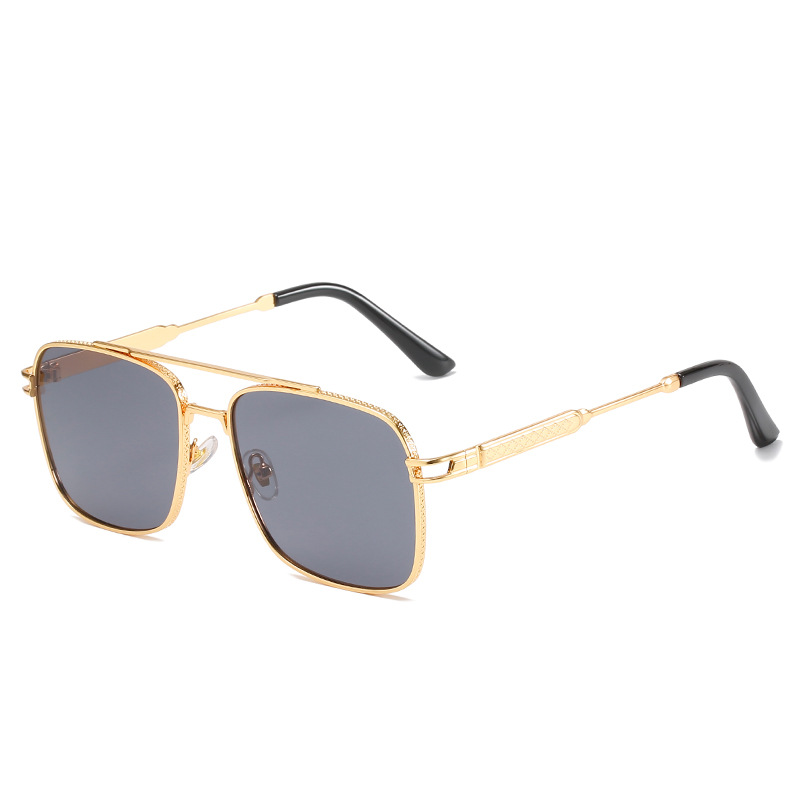 Luxury Brand Designer Fashion Metal Sunglasses Square Sunglasses Double Bridge Sunglasses