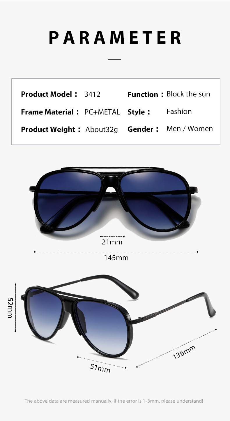 2024 Men's Metal Pilot Sunglasses Vintage Double Beam Pilot Sunglasses Top quality metal shades UV Lens Fashion Sunglasses