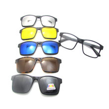 Hot Sale One TR90 Eyeglasses Frame With 5 Magnet Clip on Grey Polarized Lens Fashion Driving Sunglasseswith Bag Wholesale 