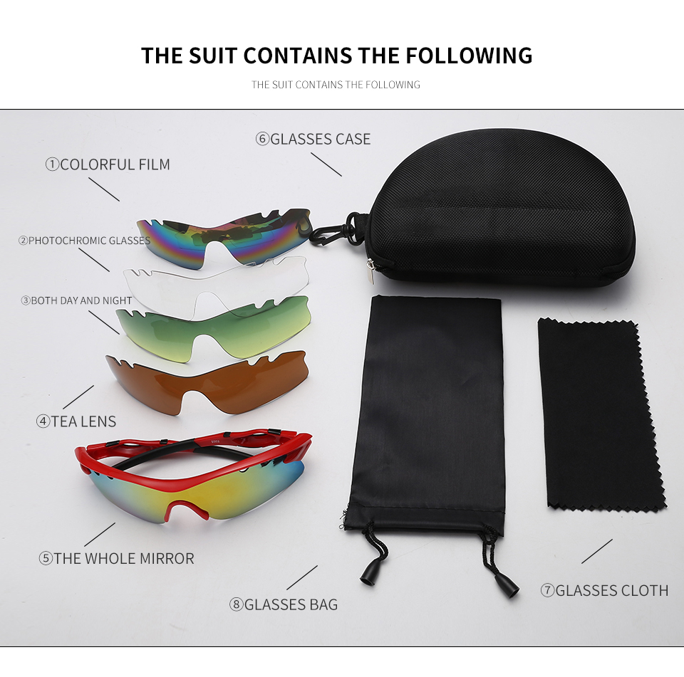 Sports Sunglasses Photochromic Lens UV400 Protection with 5 Lenses for Cycling Fishing Driving