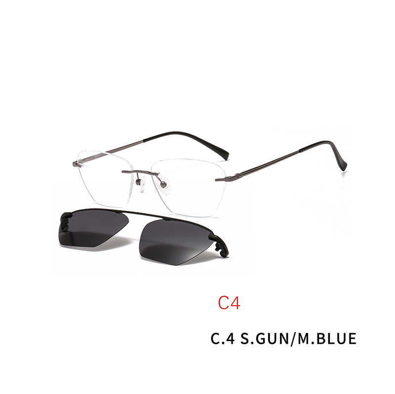 2 In 1 Fashion Optical Glasses Magnet Clip On Sunglasses Rimless Prescription Glasses Frame for Myopia Lenses
