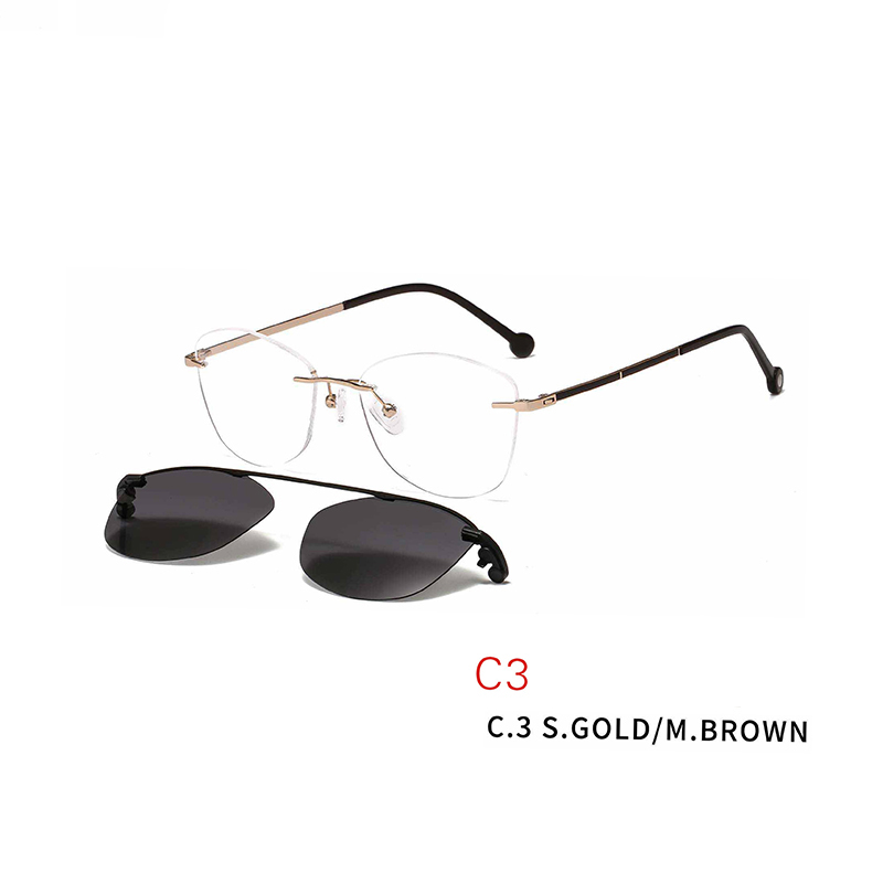 2 In 1 Men Women Polarized Optical Magnetic Sunglasses Clip Magnet Clip on Sunglasses Rimless Optical Frame