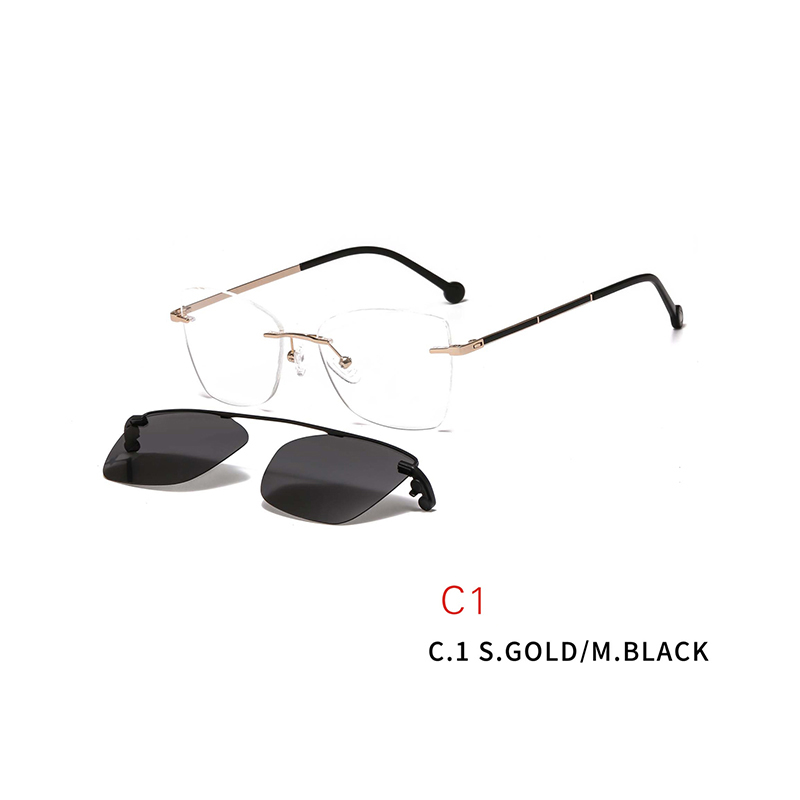 2 In 1 Rimless Optical Frame Men Women Optical Magnetic Sunglasses Clip Magnet Clip on Sunglasses 