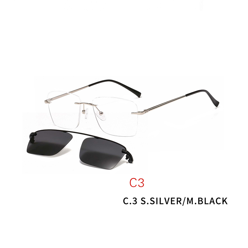 2 In 1 Magnet Clip on Sunglasses Rimless Optical Frame Men Driving Detachable Lens Style Sun Glasses