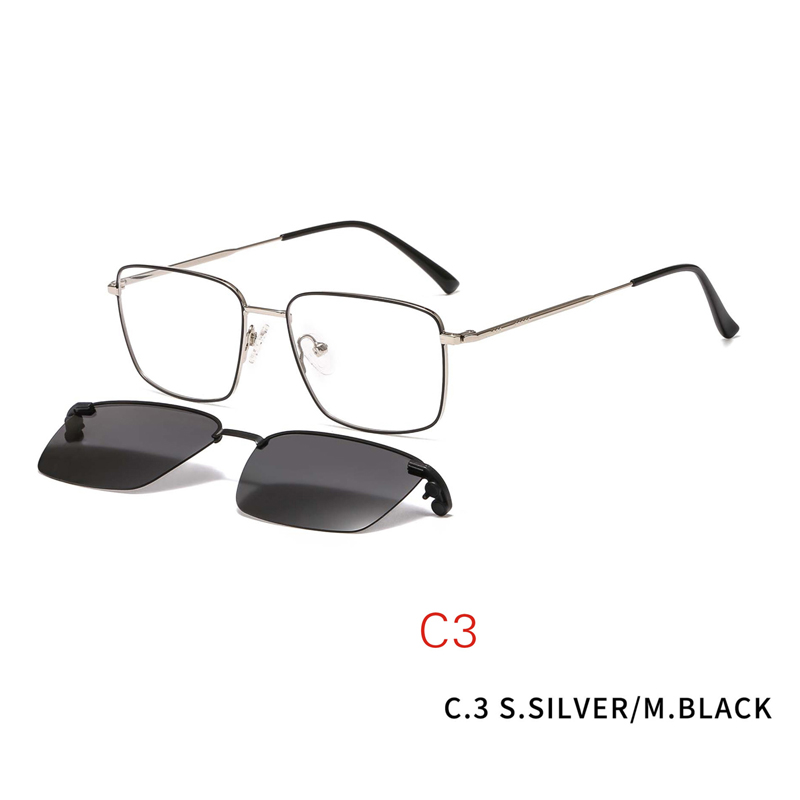 2 In1 Optical Spectacle Frame Men With Clip On Sunglasses Polarized Magnetic Glasses