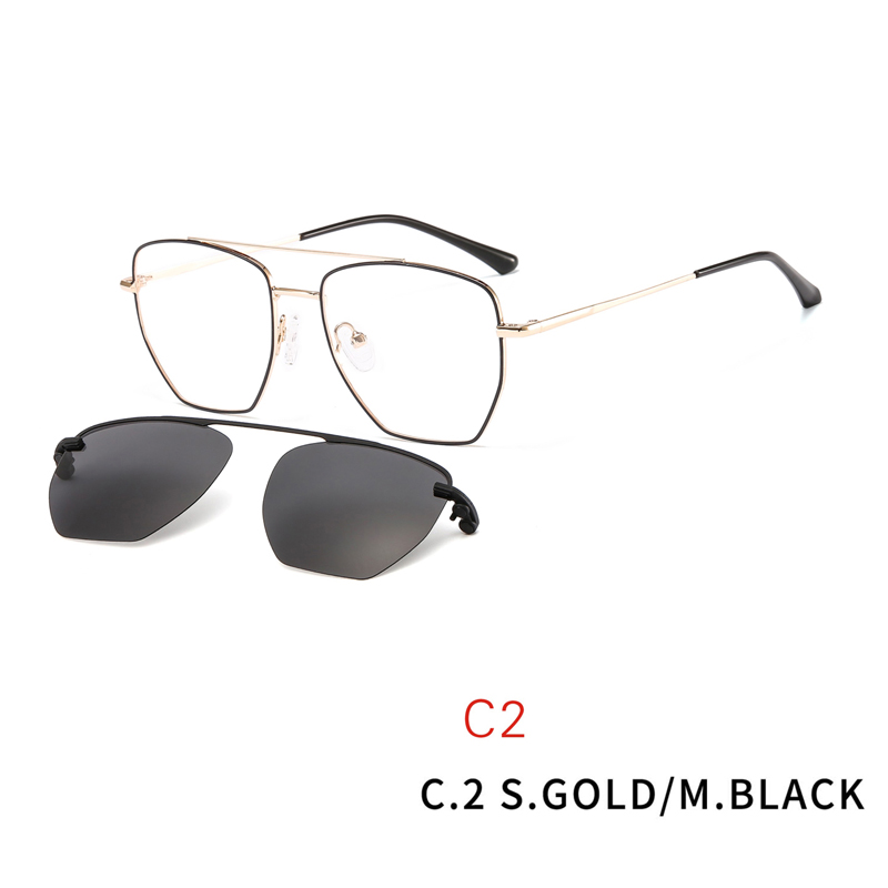 2 In1 Myopia Optical Magnet Clip Glasses Frame Men Clear Prescription Eyeglasses Frame Male UV400 Polarized Magnet Clip On Sunglasses