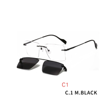 2 In 1 Optical Frame Rimless Magnet Clip on Sunglasses Men Driving Detachable Lens Style Sun Glasses