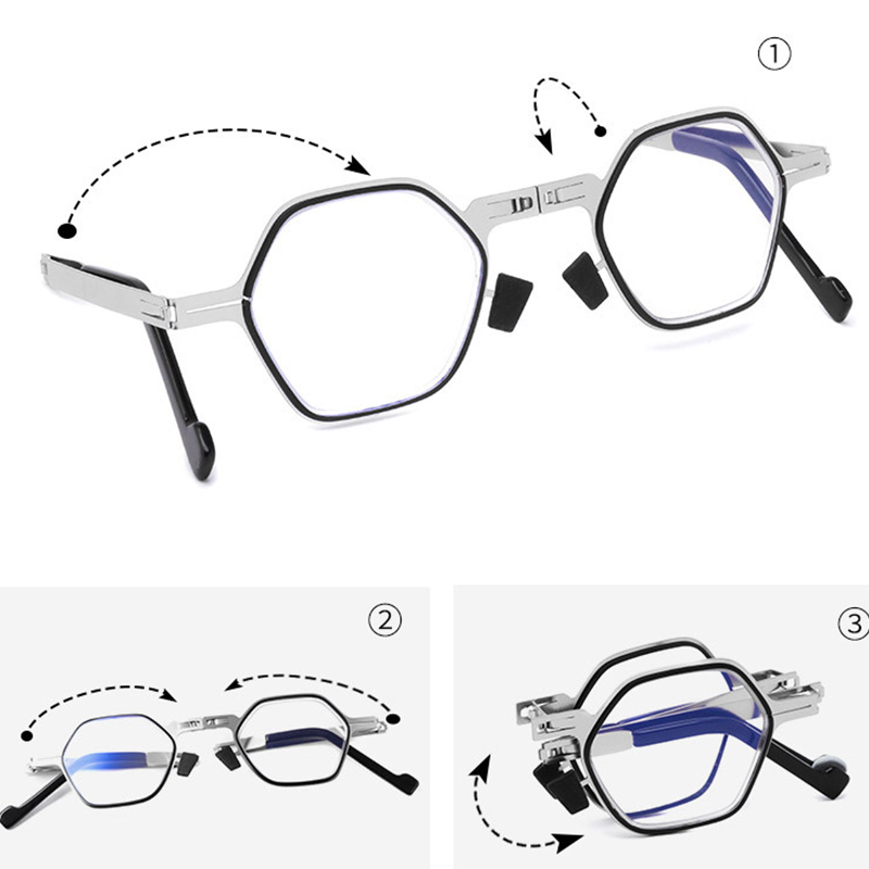 Folding Ultra Unisex Reader Metal Eyeglasses Anti Blue Light Polygon Reading Glasses