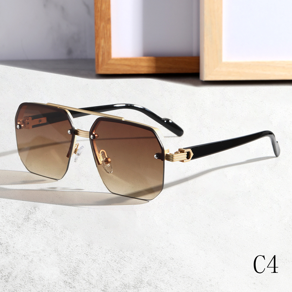 2024 New Half Frame Metal + PC Driving Anti-UV Sunglasses