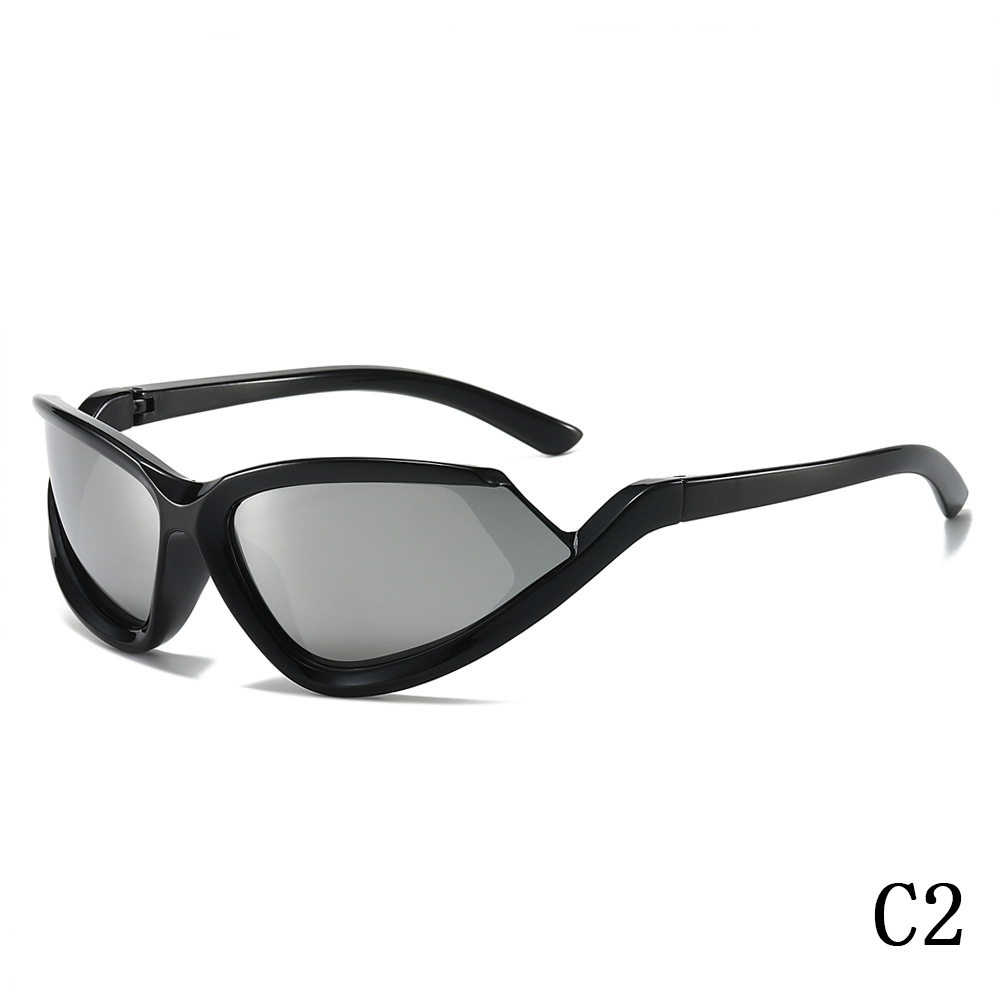 2024 New cat-eye sunglasses personality dazzling coating hip hop sports fashion glasses men's and women's sports sunglasses