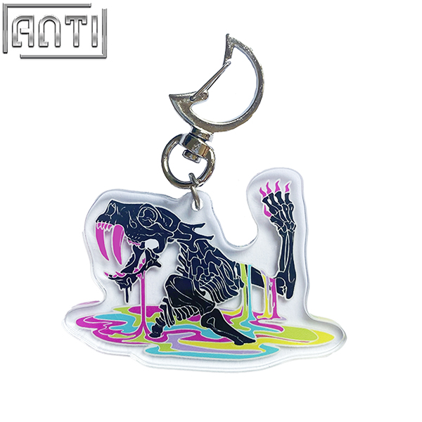 Custom Cartoon Handsome Skeleton Acrylic Key Ring Color Bog Offset Printing Moon Design Metal Key Ring Accessories For Gift