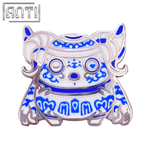 Custom Cartoon Cute Blue Pattern Design Lapel Pin Little Monsters Series White Glitter Hard Enamel Silver Metal Badge For Gift