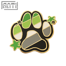 Custom Black Kitten Paw Print Green Star Lapel Pin Cartoon Lovely Animal Green Gradient Hard Enamel Pins For Clothes Bag Gift