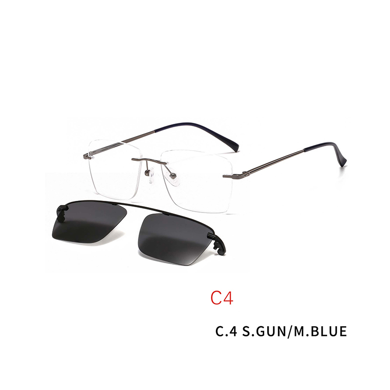 2 In 1 Magnet Clip on Sunglasses Rimless Optical Frame Men Driving Detachable Lens Style Sun Glasses