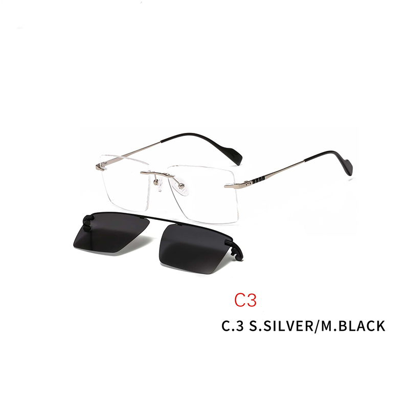 2 In 1 Optical Frame Rimless Magnet Clip on Sunglasses Men Driving Detachable Lens Style Sun Glasses