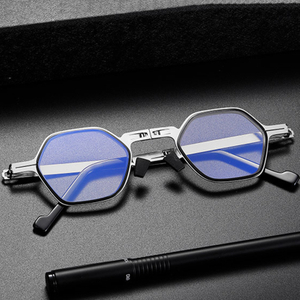 Folding Ultra Unisex Reader Metal Eyeglasses Anti Blue Light Polygon Reading Glasses