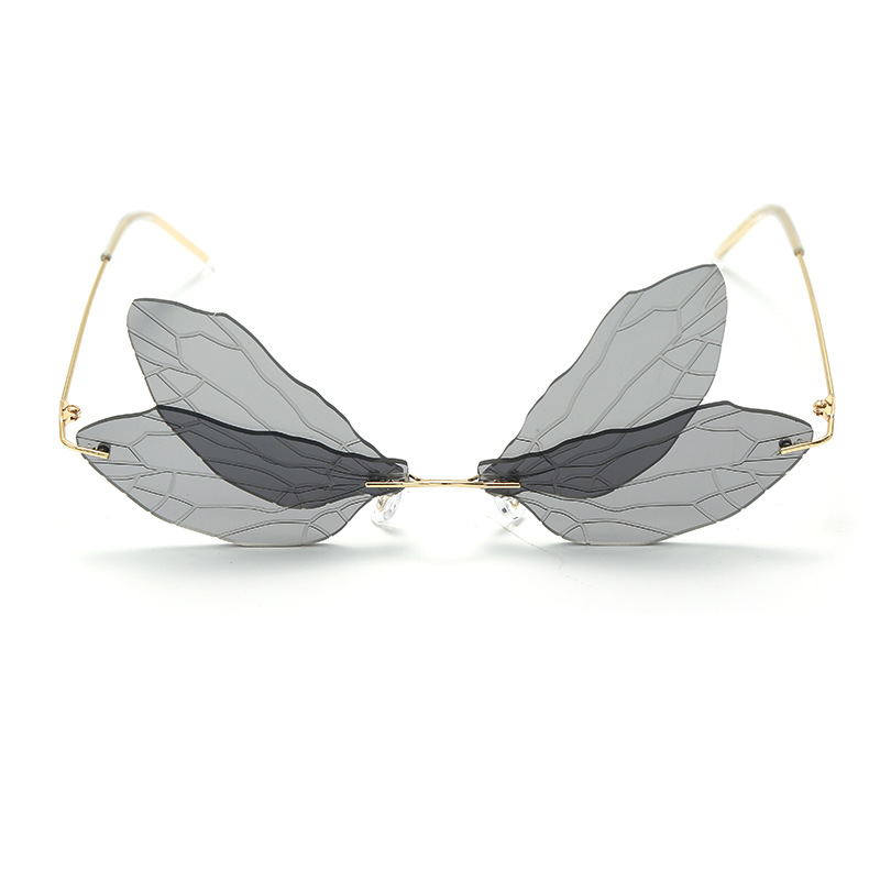 2022 Vintage Dragonfly Sunglasses Steampunk Glasses Rimless Gradient Transparent Lenses
