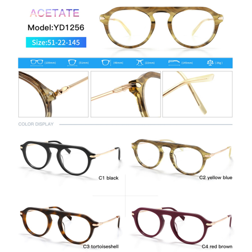 DILICN 2023 New Fashion Acetate Optical Frame Model YD1256 Round frames Beckham's same style
