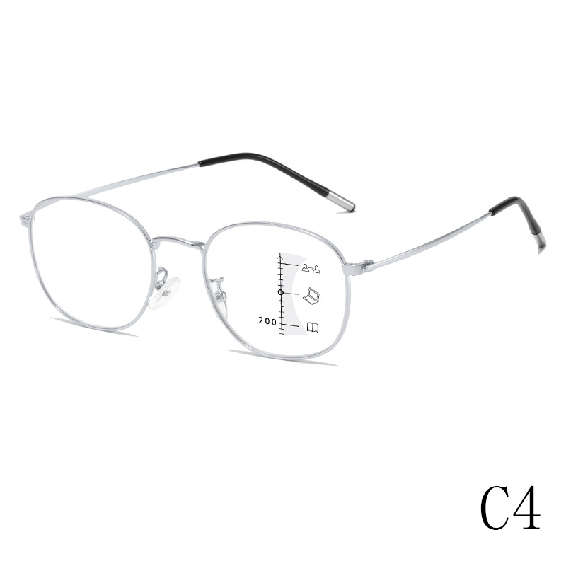 New progressive multi-focal ultra-light metal full-frame anti-blue light reading glasses