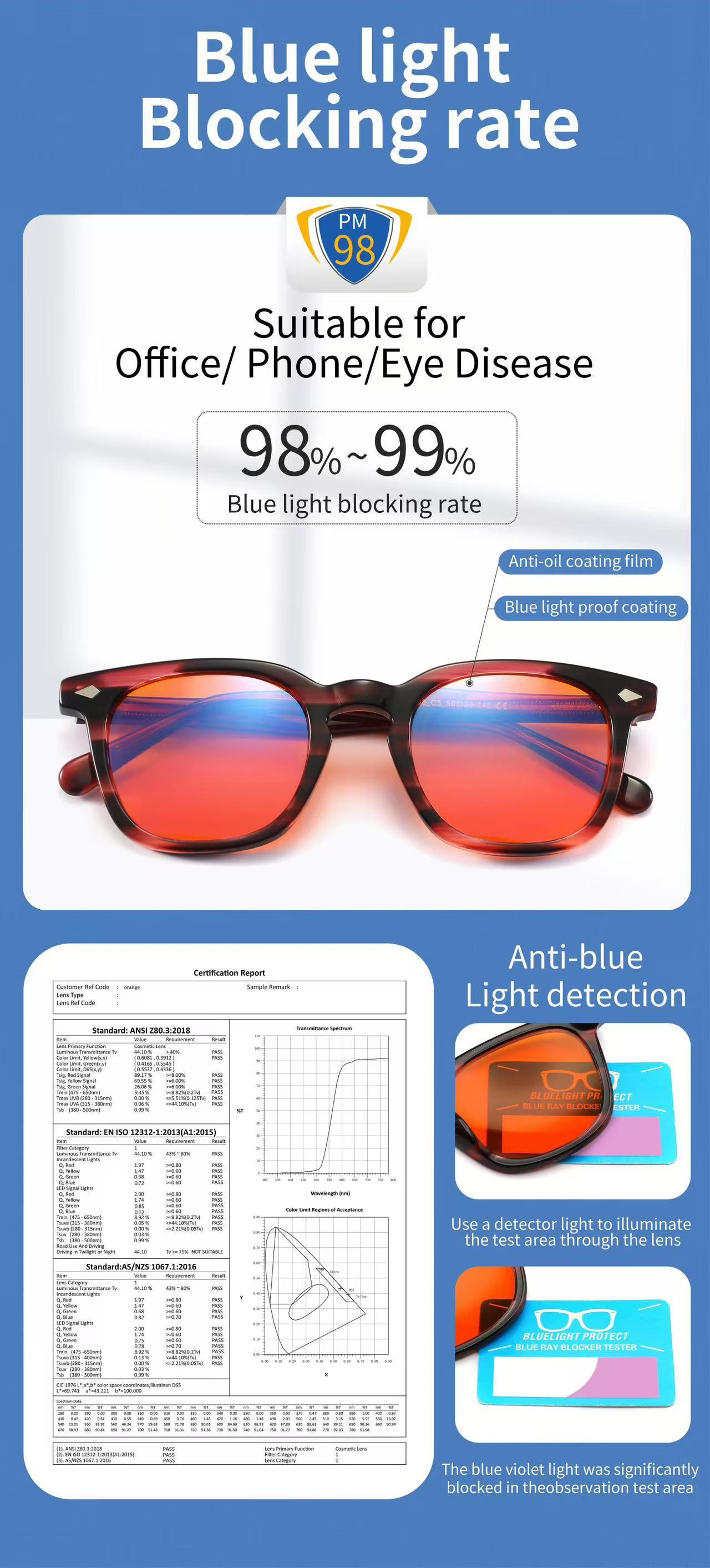 Blue Light Blocking computer Glasses UV filter Amber orange tinted Anti Blue Light BlockingOptical Glasses For man