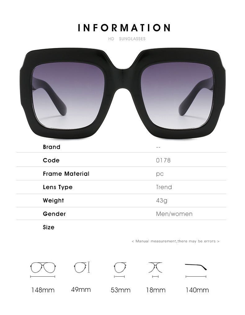 American and European Trendy Oversized Square Colorful Sunglass Vintage Customized Womens Shades Designer Sunglasses Sun Glasses