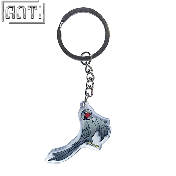 Custom Cartoon Grey Cute Bird Acrylic Key Ring Wholesale Manufacturer Lovely Animal Offset Printing Key Ring A Gift For Friend