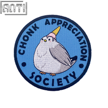 Custom Cartoon White Lovely Bird Embroidery Applique Designs Round Blue Background High Quality Embroidery Alphabet For Gift