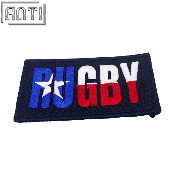 Custom Red White Blue Letter Design Embroidery Boutique Art Excellent Design Black Rectangular Embroidery Applique For Gift