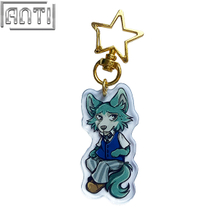 Custom Handsome Mr. Wolf Acrylic Key Ring Funny Cartoon Animal Offset Printing Stars Metal Key Ring Accessories For Gift
