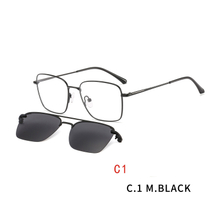 Square Magnetic Clip on Sunglasses for Men Women Metal Frame