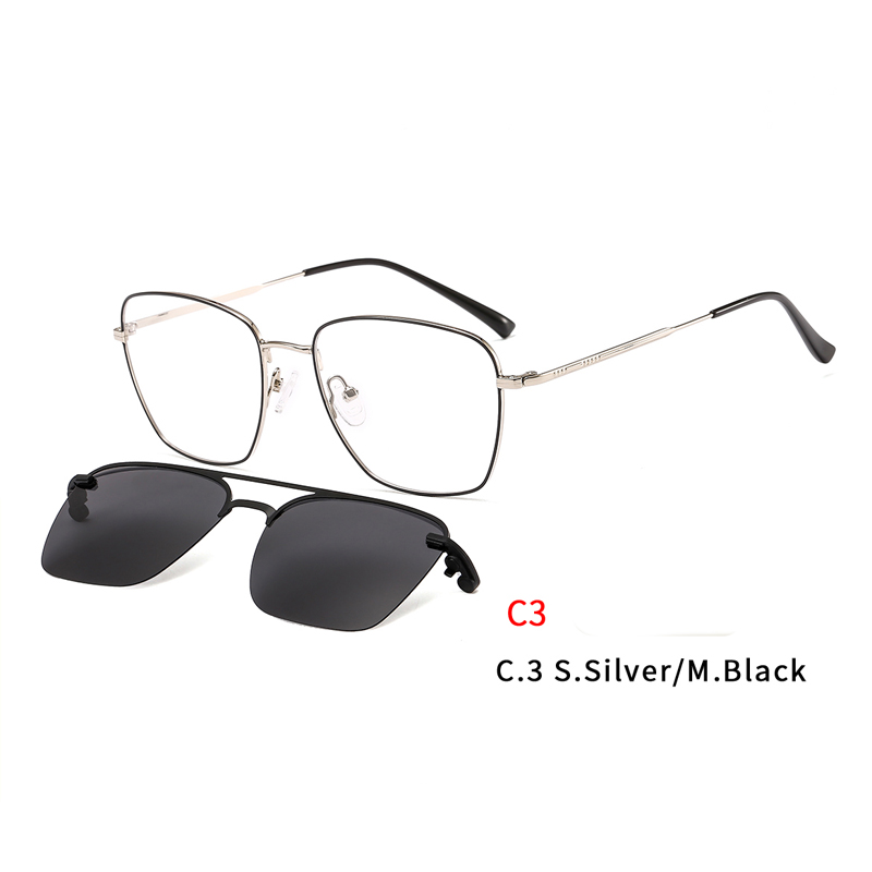 Square Magnetic Sunglasses Clip on for Men Women Metal Frame