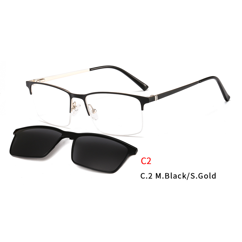 2 In 1 Magnet Clip On Sunglasses Men Metal Square Shades Sun Glasses Optical Myopia Eyeglasses Frame