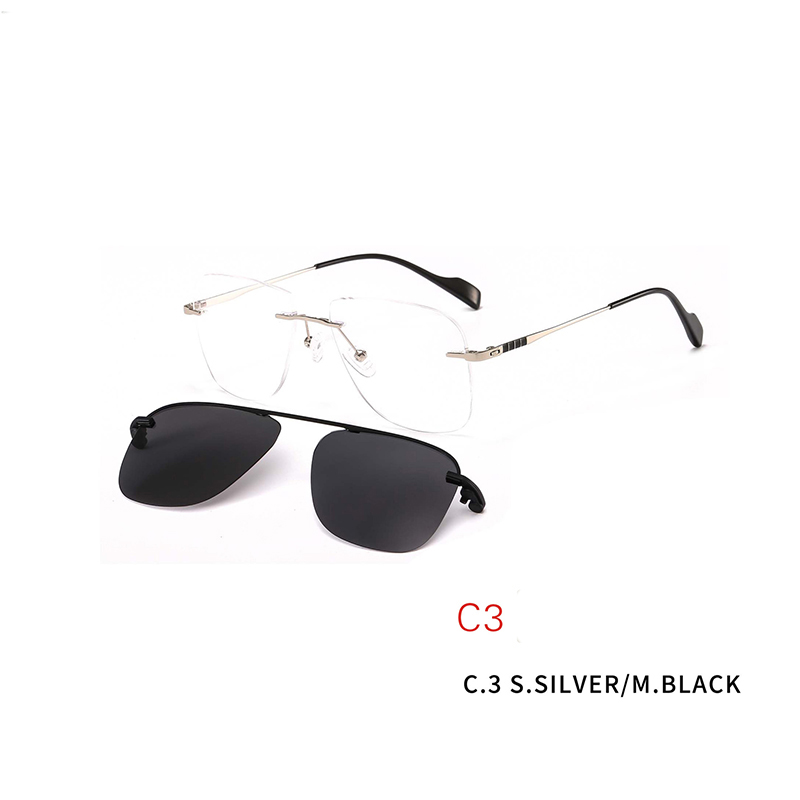2 In 1 2020 Frameless Optical Frame Rimless Magnet Clip on Sunglasses Men Driving Detachable Lens Style Sun Glasses