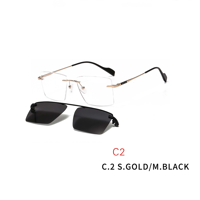 2 In 1 Optical Frame Rimless Magnet Clip on Sunglasses Men Driving Detachable Lens Style Sun Glasses