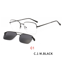 2 In1 Square Magnet Clip On Sunglasses Men Myopia Half frame Optical Prescription Eyeglasses