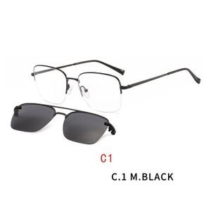 2 In1 Square Magnet Clip On Sunglasses Men Myopia Half frame Optical Prescription Eyeglasses