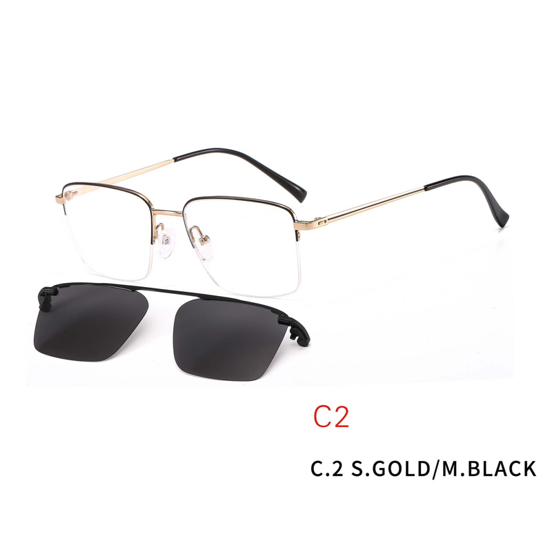 2 In1 Magnet Clip On Sun Glasses For Men UV400 Square Magnet Clip On Sunglasses Men Myopia Half frame Optical Prescription Eyeglasses
