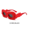 DILICN Cute Shades Cat Eye Plush Sunglasses Fashionable Square Luxury Party Soft fluffy Sun Glasses